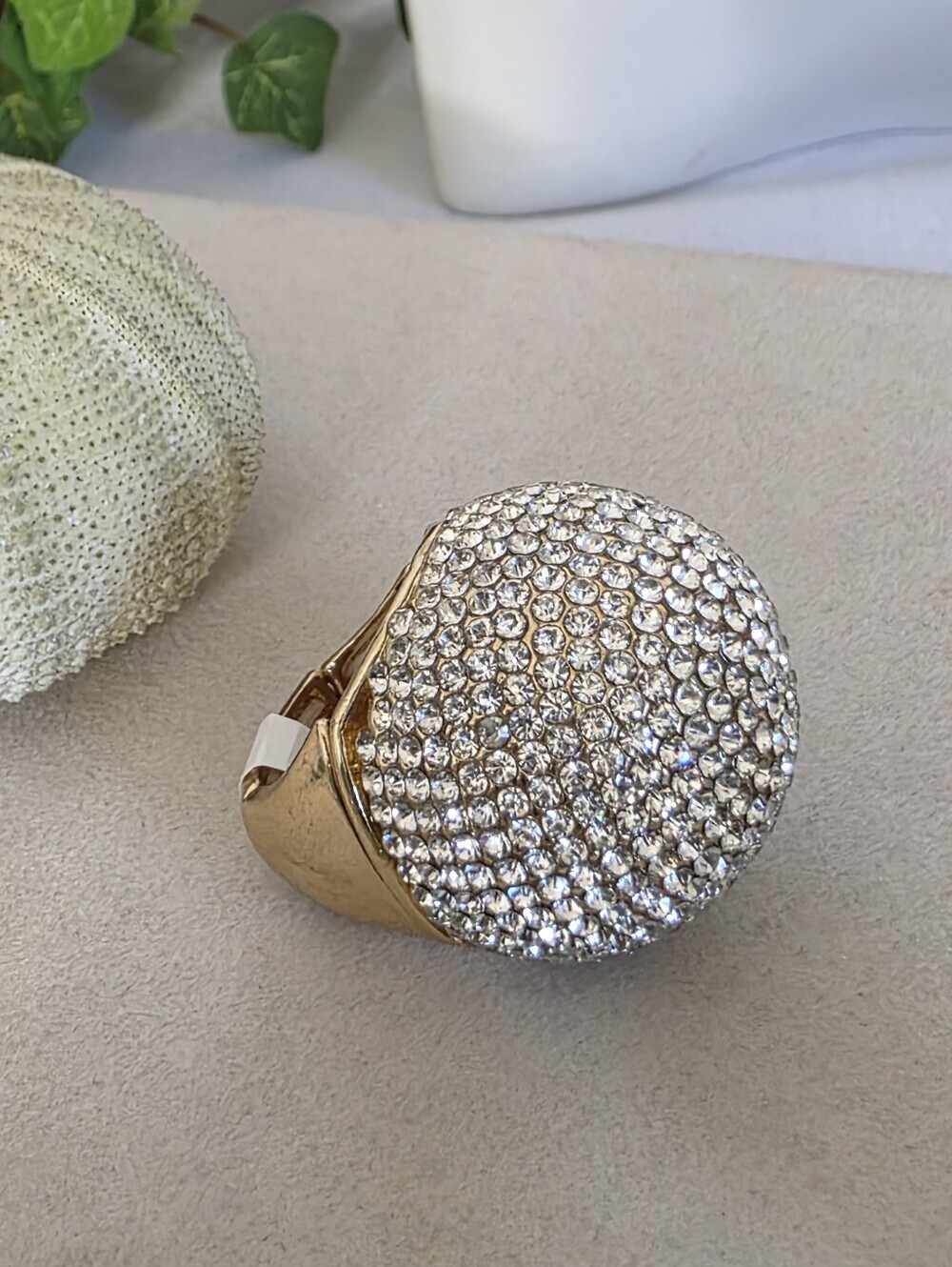 Oversized Gold Pave Crystal Dome Statement Ring | Chunky Cocktail Disco Ball
